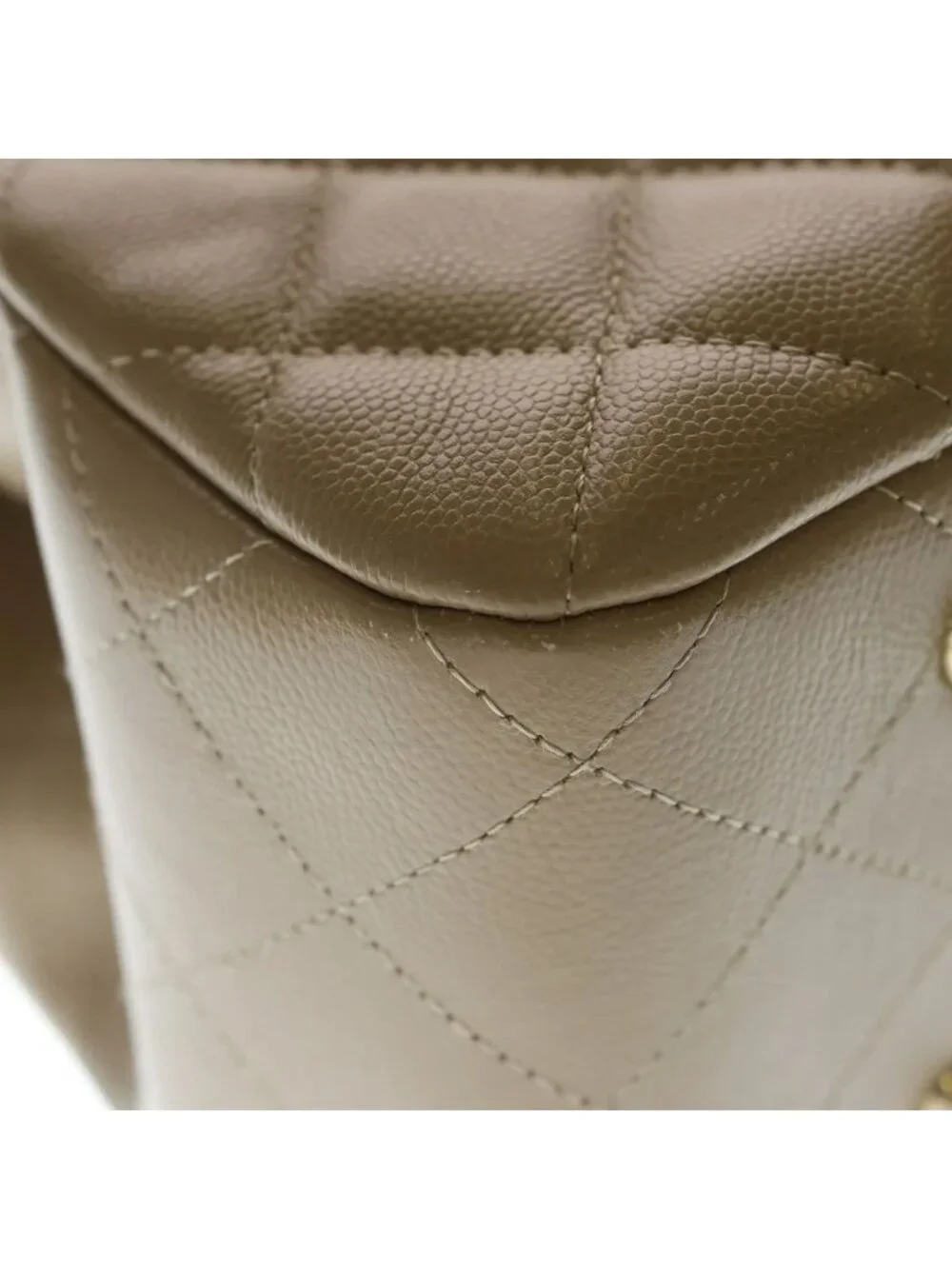 Chanel Quilted Caviar Leather Gold Chain Tote Bag Beige